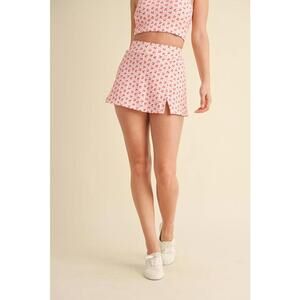 Cherry Gingham Print Side Slit A-Line Skort with Pocket